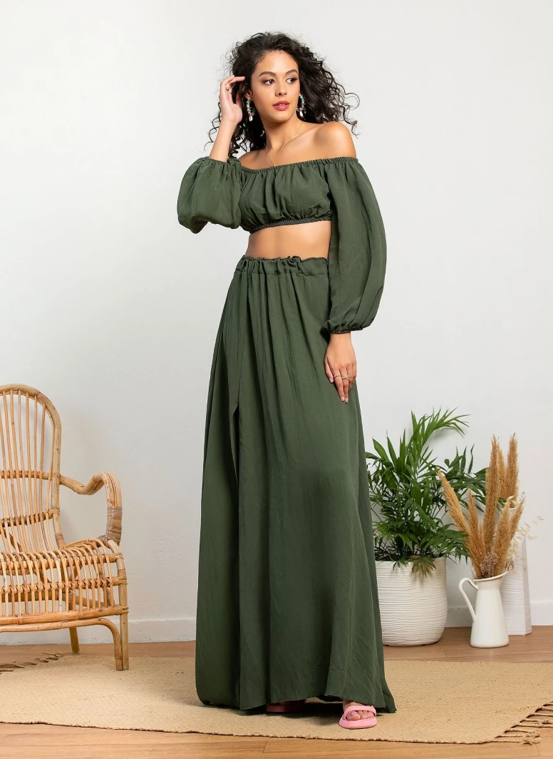 Best Pirce 🧨 The Fashion Project Σετ λινή φούστα με Cropped τοπάκι - Χακί ⌛ 4 Best Pirce 🧨 The Fashion Project Σετ λινή φούστα με Cropped τοπάκι - Χακί ⌛ - Image 4