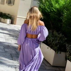 Προώθηση 😉 The Fashion Project Σετ λινή φούστα με Cropped τοπάκι - Λιλά ⭐ -Φορέματα Εκπτώσεις set lini fousta me cropped topaki 105199 dz1m