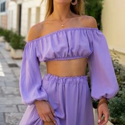 Προώθηση 😉 The Fashion Project Σετ λινή φούστα με Cropped τοπάκι - Λιλά ⭐ -Φορέματα Εκπτώσεις set lini fousta me cropped topaki 105199 kytt