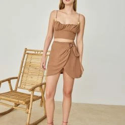 Εξοδος ❤️ The Fashion Project Σετ λινή φούστα με τοπάκι - Biscuit 😍 -Φορέματα Εκπτώσεις set lini fousta me topaki 104607 bbe1