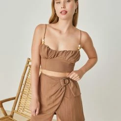 Εξοδος ❤️ The Fashion Project Σετ λινή φούστα με τοπάκι - Biscuit 😍