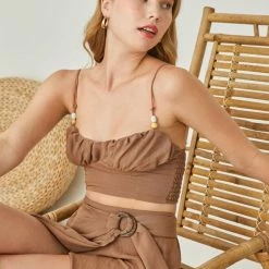 Εξοδος ❤️ The Fashion Project Σετ λινή φούστα με τοπάκι - Biscuit 😍 -Φορέματα Εκπτώσεις set lini fousta me topaki 104607 vfkf