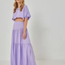 Φορέματα Εκπτώσεις 3 Best Pirce 🤩 The Fashion Project Σετ λινή φούστα με τοπάκι - Λιλά 🛒