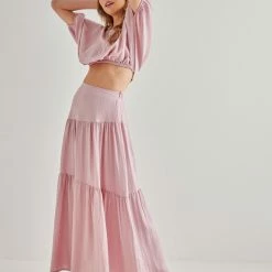 Καλύτερη πώληση 😍 The Fashion Project Σετ λινή φούστα με τοπάκι - Σάπιο μήλο 🧨