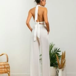 Best Pirce 🔥 The Fashion Project Σετ λινό παντελόνι με δετό τοπ - Λευκό ❤️ -Φορέματα Εκπτώσεις set lino panteloni me deto top 105394 6s9e