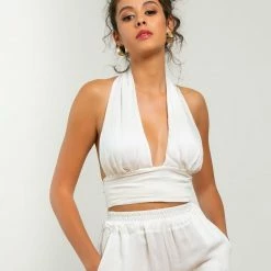 Best Pirce 🔥 The Fashion Project Σετ λινό παντελόνι με δετό τοπ - Λευκό ❤️ -Φορέματα Εκπτώσεις set lino panteloni me deto top 105394 a42z