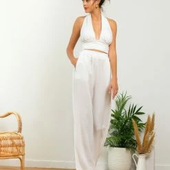 Best Pirce 🔥 The Fashion Project Σετ λινό παντελόνι με δετό τοπ - Λευκό ❤️ -Φορέματα Εκπτώσεις set lino panteloni me deto top 105394 itzr