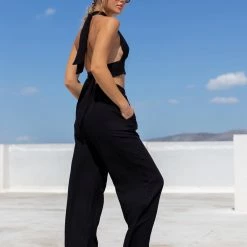 Προώθηση 🧨 The Fashion Project Σετ λινό παντελόνι με δετό τοπ - Μαύρο ✔️ -Φορέματα Εκπτώσεις set lino panteloni me deto top 105395 6753