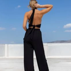 Προώθηση 🧨 The Fashion Project Σετ λινό παντελόνι με δετό τοπ - Μαύρο ✔️ -Φορέματα Εκπτώσεις set lino panteloni me deto top 105395 puzk