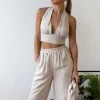 Καλύτερη πώληση 💯 The Fashion Project Σετ λινό παντελόνι με δετό τοπ - Μπεζ 😍