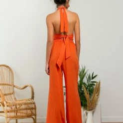 Εξοδος 😀 The Fashion Project Σετ λινό παντελόνι με δετό τοπ - Πορτοκαλί 🔔 -Φορέματα Εκπτώσεις set lino panteloni me deto top 105398 ij53