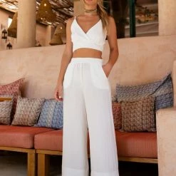 ΧΟΝΔΡΙΚΟ ΕΜΠΟΡΙΟ 😍 The Fashion Project Σετ λινό τοπ με παντελόνι ζιπ - Λευκό ✔️ -Φορέματα Εκπτώσεις set lino top me panteloni zip 105790 ok7y