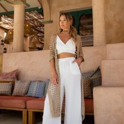 ΧΟΝΔΡΙΚΟ ΕΜΠΟΡΙΟ 😍 The Fashion Project Σετ λινό τοπ με παντελόνι ζιπ - Λευκό ✔️