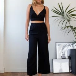 Flash Sale 🔔 The Fashion Project Σετ λινό τοπ με παντελόνι ζιπ - Μαύρο 😀 -Φορέματα Εκπτώσεις set lino top me panteloni zip 105791 g8yi