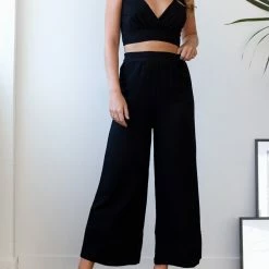 Flash Sale 🔔 The Fashion Project Σετ λινό τοπ με παντελόνι ζιπ - Μαύρο 😀