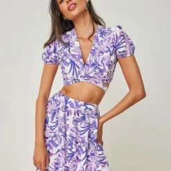 Καλύτερη πώληση 🎉 The Fashion Project Σετ μάξι φλοράλ φούστα με δετό τοπ - Μωβ 🌟 -Φορέματα Εκπτώσεις set maksi floral fousta me deto top 103780 iss3