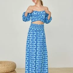 Νέος 🧨 The Fashion Project Σετ μάξι φούστα με τοπ - Γαλάζιο 🎉 -Φορέματα Εκπτώσεις set maksi fousta me top 104977 4gzo