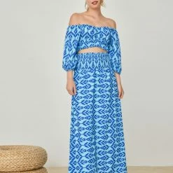 Νέος 🧨 The Fashion Project Σετ μάξι φούστα με τοπ - Γαλάζιο 🎉 -Φορέματα Εκπτώσεις set maksi fousta me top 104977 s978