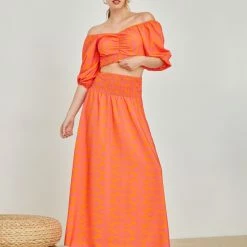 Προώθηση 🤩 The Fashion Project Σετ μάξι φούστα με τοπ - Πορτοκαλί 🥰 -Φορέματα Εκπτώσεις set maksi fousta me top 104980 ld2a