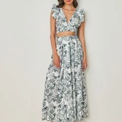 Καλύτερη πώληση 🥰 The Fashion Project Σετ Maxi φούστα με τοπάκι Floral - Γκρι 😉 -Φορέματα Εκπτώσεις set maxi fousta me topaki floral 103795 mzk6