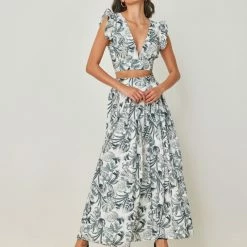 Καλύτερη πώληση 🥰 The Fashion Project Σετ Maxi φούστα με τοπάκι Floral - Γκρι 😉 -Φορέματα Εκπτώσεις set maxi fousta me topaki floral 103795 o1um