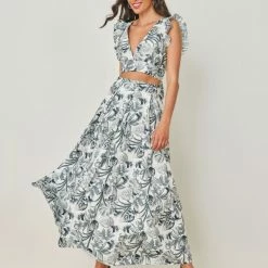 Καλύτερη πώληση 🥰 The Fashion Project Σετ Maxi φούστα με τοπάκι Floral - Γκρι 😉