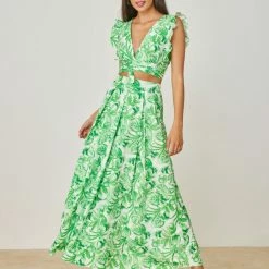 Αγορά ❤️ The Fashion Project Σετ Maxi φούστα με τοπάκι Floral - Λαχανί 🥰