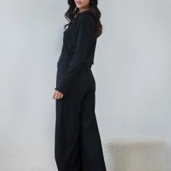 ΧΟΝΔΡΙΚΟ ΕΜΠΟΡΙΟ 🎁 The Fashion Project Σετ παντελόνα γκοφρέ με Cropped πουκάμισο - Μαύρο 🎉 -Φορέματα Εκπτώσεις set pantelona gkofre me cropped poukamiso 108098 j1pi