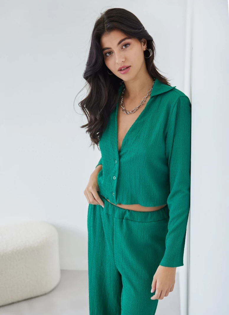 Συμφωνίες ⭐ The Fashion Project Σετ παντελόνα γκοφρέ με Cropped πουκάμισο - Πράσινο ❤️ 3 Συμφωνίες ⭐ The Fashion Project Σετ παντελόνα γκοφρέ με Cropped πουκάμισο - Πράσινο ❤️ - Image 3