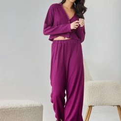 Best Pirce 🔥 The Fashion Project Σετ παντελόνα γκοφρέ με Cropped πουκάμισο - Magenta ⌛ -Φορέματα Εκπτώσεις set pantelona gkofre me cropped poukamiso 108101 v543