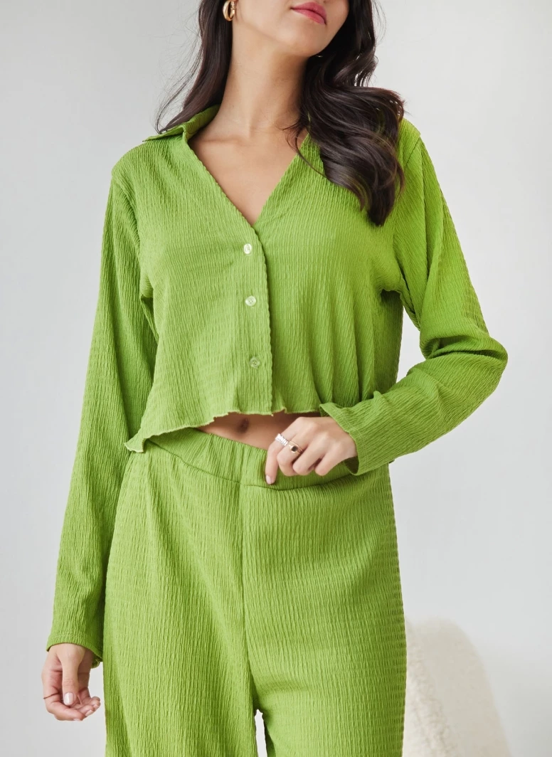 Flash Sale 💯 The Fashion Project Σετ παντελόνα γκοφρέ με Cropped πουκάμισο - Lime 🎁 4 Flash Sale 💯 The Fashion Project Σετ παντελόνα γκοφρέ με Cropped πουκάμισο - Lime 🎁 - Image 4