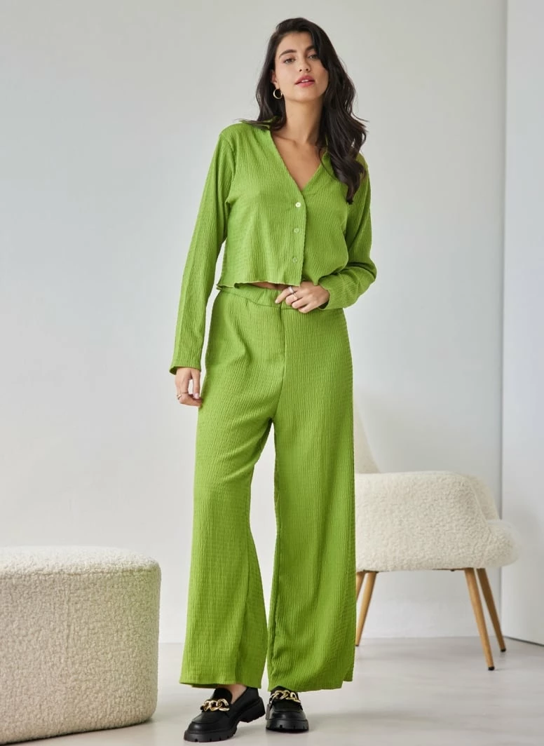 Flash Sale 💯 The Fashion Project Σετ παντελόνα γκοφρέ με Cropped πουκάμισο - Lime 🎁 2 Flash Sale 💯 The Fashion Project Σετ παντελόνα γκοφρέ με Cropped πουκάμισο - Lime 🎁 - Image 2