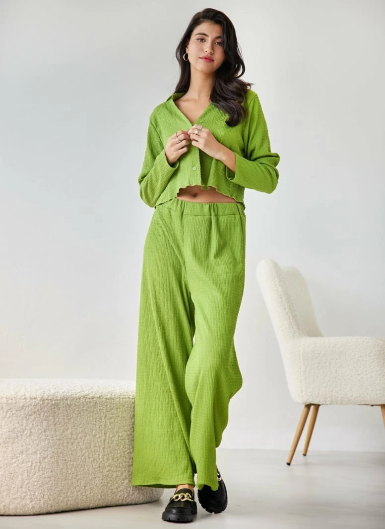 Flash Sale 💯 The Fashion Project Σετ παντελόνα γκοφρέ με Cropped πουκάμισο - Lime 🎁 5 Flash Sale 💯 The Fashion Project Σετ παντελόνα γκοφρέ με Cropped πουκάμισο - Lime 🎁 - Image 5