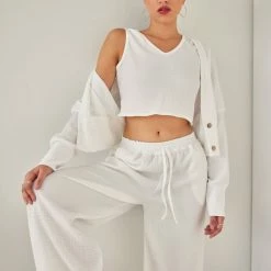 ΧΟΝΔΡΙΚΟ ΕΜΠΟΡΙΟ 😍 The Fashion Project Σετ παντελόνα με τοπ και Cropped ζακέτα - Λευκό ✨