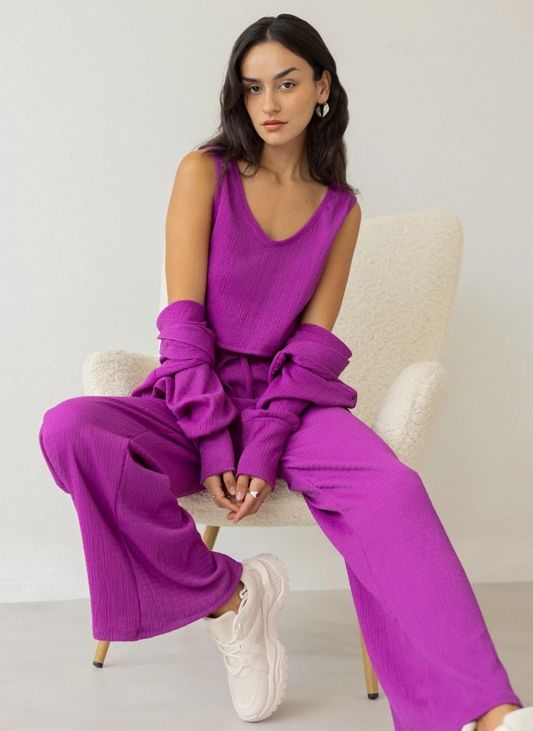 Συμφωνίες 👍 The Fashion Project Σετ παντελόνα με τοπ και Cropped ζακέτα - Magenta 🎁 3 Συμφωνίες 👍 The Fashion Project Σετ παντελόνα με τοπ και Cropped ζακέτα - Magenta 🎁 - Image 3