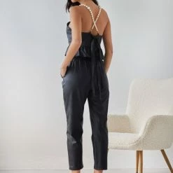 Συμφωνίες 👍 The Fashion Project Σετ παντελόνι με τοπ δερματίνη - Μαύρο 🥰