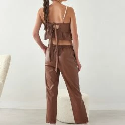 Καλύτερη πώληση 🛒 The Fashion Project Σετ παντελόνι με τοπ δερματίνη - Καφέ 💯 -Φορέματα Εκπτώσεις set panteloni me top dermatini 108435 ibzk