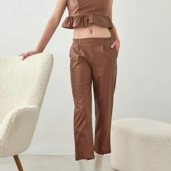 Καλύτερη πώληση 🛒 The Fashion Project Σετ παντελόνι με τοπ δερματίνη - Καφέ 💯 -Φορέματα Εκπτώσεις set panteloni me top dermatini 108435 og51