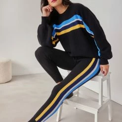 Προώθηση 🔔 The Fashion Project Σετ πλεκτή φόρμα με πουλόβερ - Μαύρο 🌟 -Φορέματα Εκπτώσεις set plekti forma me poulover 108957 e3to