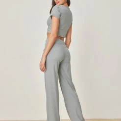 Best Pirce ⌛ The Fashion Project Σετ ριπ παντελόνι με τοπάκι - Γκρι 🧨 -Φορέματα Εκπτώσεις set rip panteloni me topaki 102202 1rco