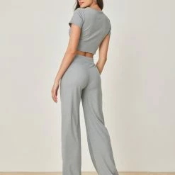 Best Pirce ⌛ The Fashion Project Σετ ριπ παντελόνι με τοπάκι - Γκρι 🧨 -Φορέματα Εκπτώσεις set rip panteloni me topaki 102202 2m2b