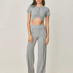 Best Pirce ⌛ The Fashion Project Σετ ριπ παντελόνι με τοπάκι - Γκρι 🧨