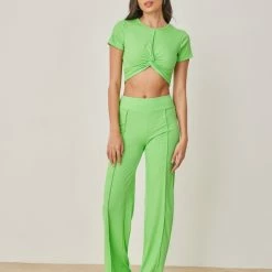Συμφωνίες 🤩 The Fashion Project Σετ ριπ παντελόνι με τοπάκι - Λαχανί 🥰 -Φορέματα Εκπτώσεις set rip panteloni me topaki 102205 avbg