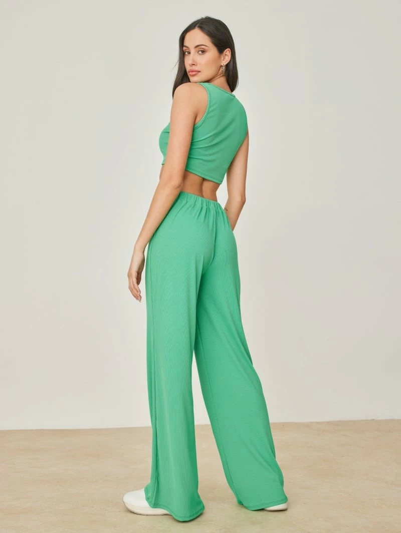 Εκπτωση 🎉 The Fashion Project Σετ ριπ Wide Leg παντελόνι με τοπ - Πράσινο ✨ 4 Εκπτωση 🎉 The Fashion Project Σετ ριπ Wide Leg παντελόνι με τοπ - Πράσινο ✨ - Image 4