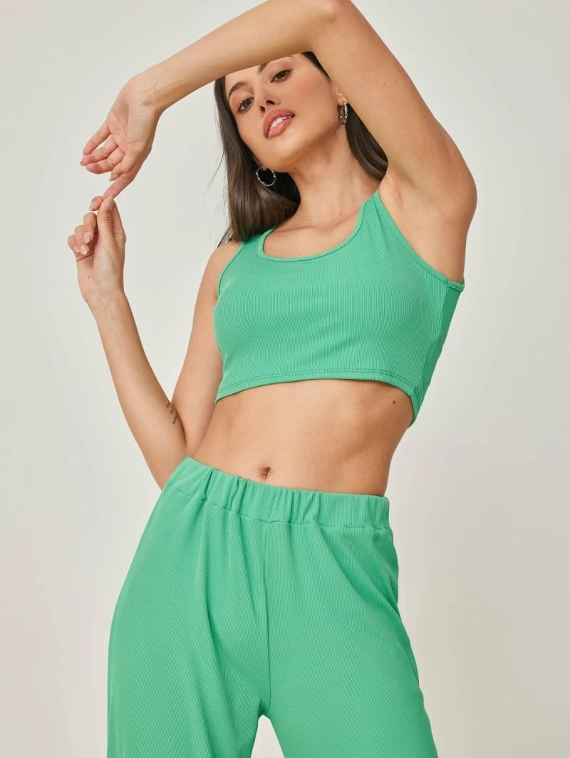 Εκπτωση 🎉 The Fashion Project Σετ ριπ Wide Leg παντελόνι με τοπ - Πράσινο ✨ 3 Εκπτωση 🎉 The Fashion Project Σετ ριπ Wide Leg παντελόνι με τοπ - Πράσινο ✨ - Image 3