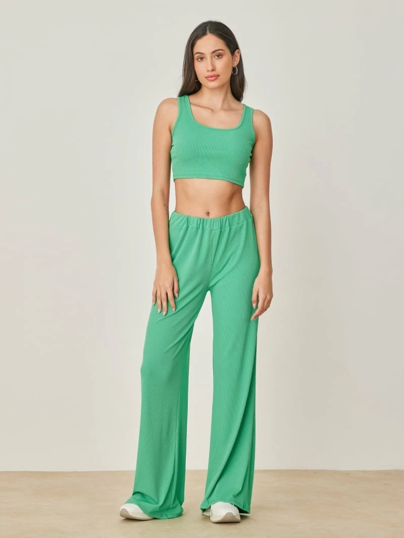 Εκπτωση 🎉 The Fashion Project Σετ ριπ Wide Leg παντελόνι με τοπ - Πράσινο ✨ 2 Εκπτωση 🎉 The Fashion Project Σετ ριπ Wide Leg παντελόνι με τοπ - Πράσινο ✨ - Image 2
