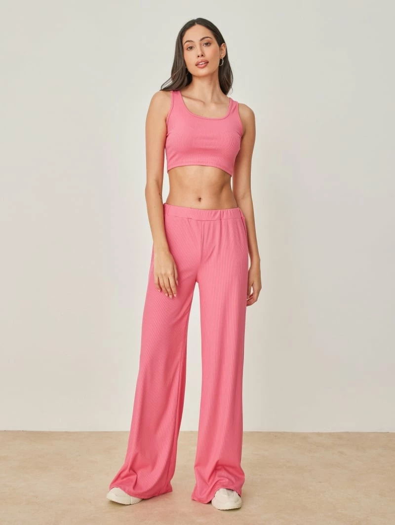 Αγορά 👍 The Fashion Project Σετ ριπ Wide Leg παντελόνι με τοπ - Φούξια 😀 4 Αγορά 👍 The Fashion Project Σετ ριπ Wide Leg παντελόνι με τοπ - Φούξια 😀 - Image 4