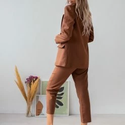 Τοπ 10 🌟 The Fashion Project Σετ σακάκι σταυρωτό με παντελόνι - Καφέ 😀 -Φορέματα Εκπτώσεις set sakaki staurwto me panteloni 108805 6wgx