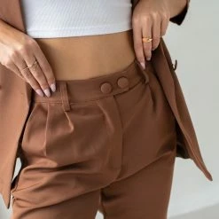 Τοπ 10 🌟 The Fashion Project Σετ σακάκι σταυρωτό με παντελόνι - Καφέ 😀 -Φορέματα Εκπτώσεις set sakaki staurwto me panteloni 108805 8rnx