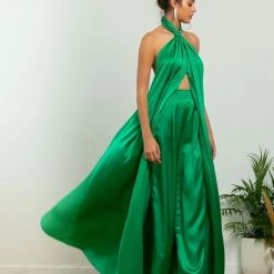 Flash Sale 🥰 The Fashion Project Σετ σατέν μακριά τουνίκ με παντελόνι - Πράσινο 🎉 -Φορέματα Εκπτώσεις set saten makria tounik me panteloni 105407 54t0